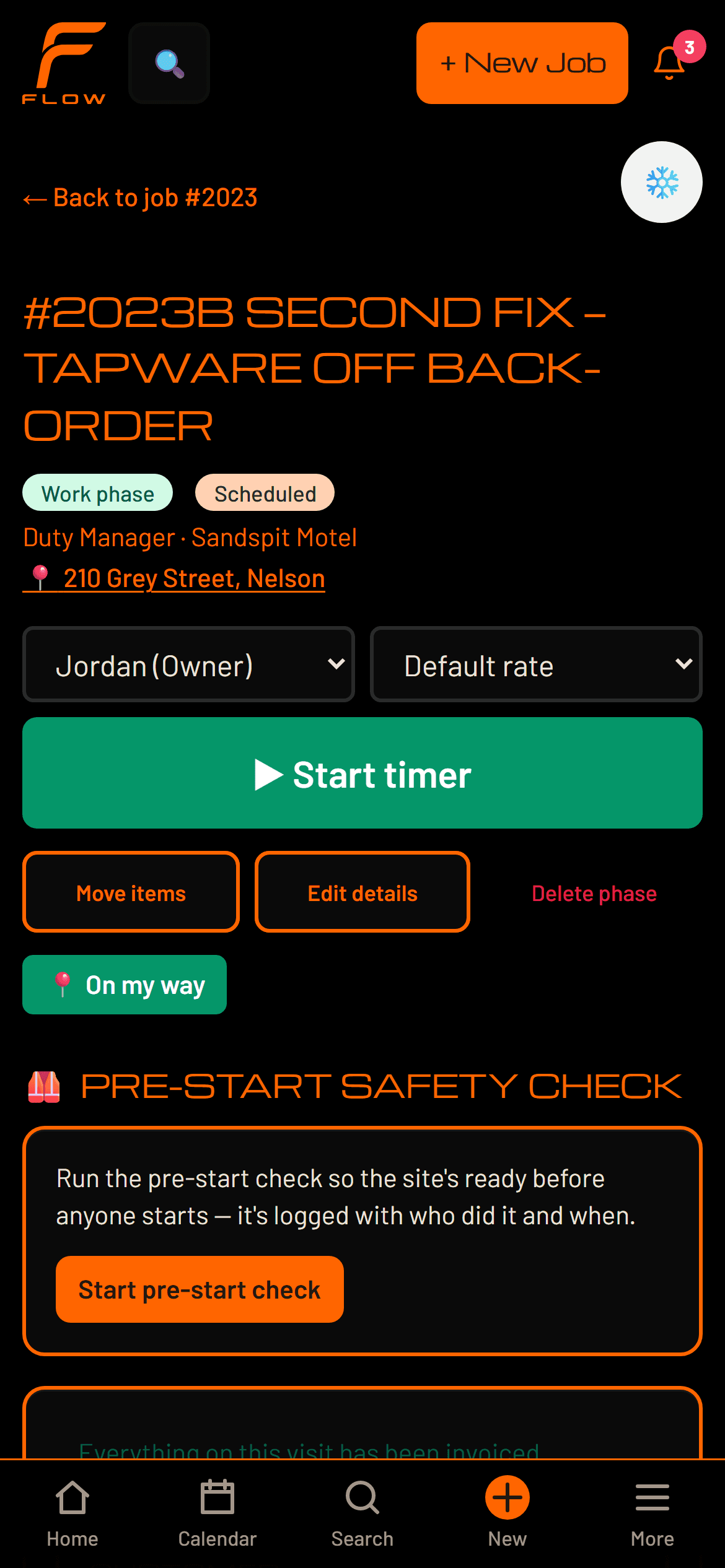 Flow's site visit screen on a phone